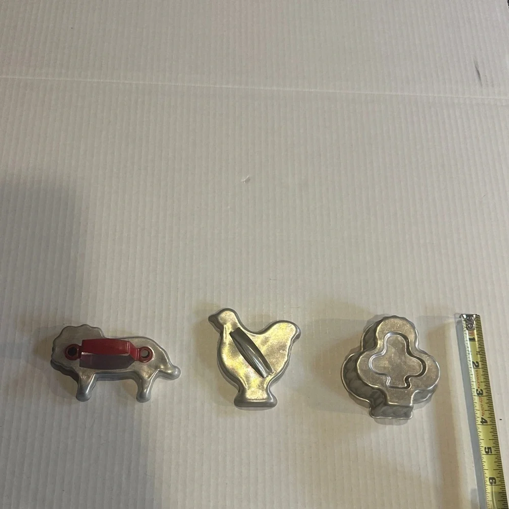 Set of 3 Vintage Metal Cookie Cutters Set of chicken lion and shamrock whimsical